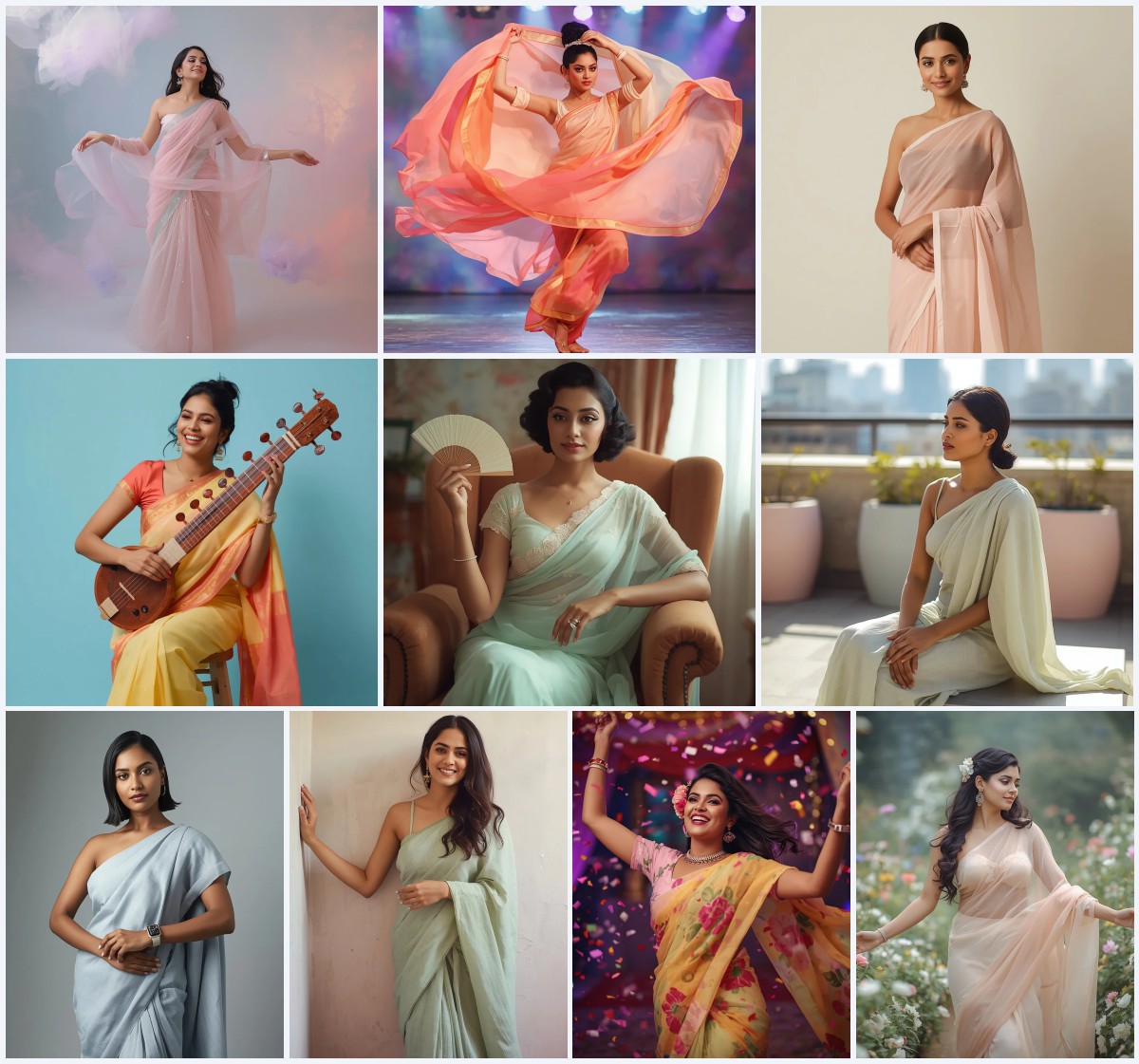 Best 10 Saree with Gown AI Prompts for High Fashion Fusion Looks