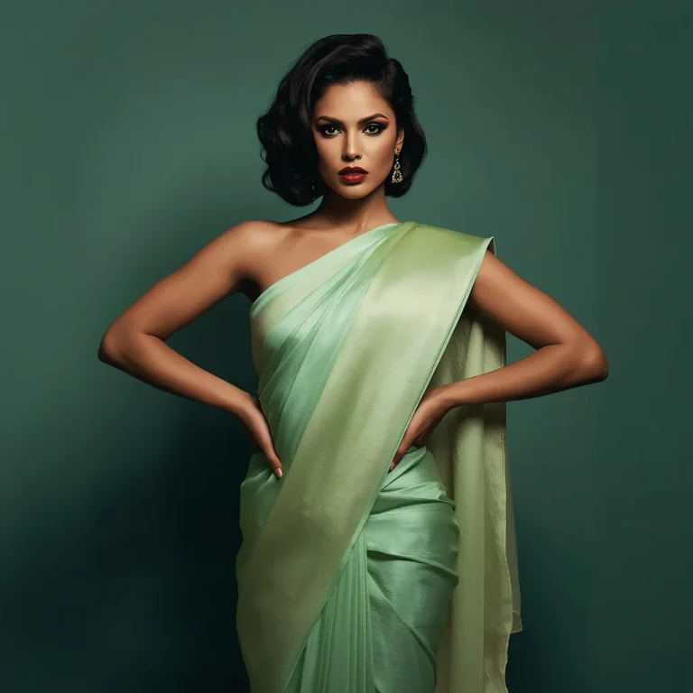 Bold and Beautiful: Indian Woman in a Structured Pastel Saree with Strong Pose | Girls Saree Prompt