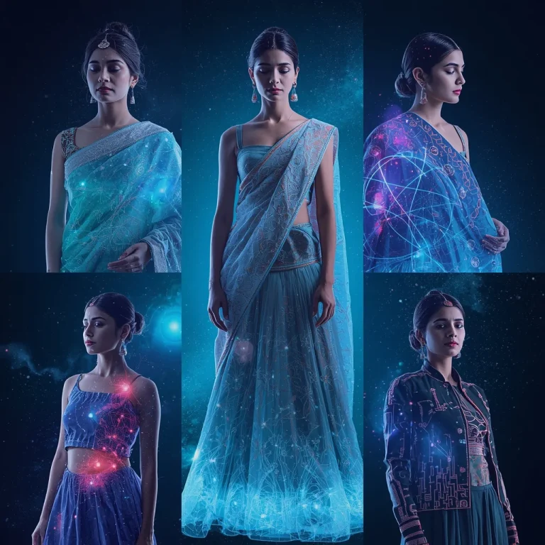 Cosmic Energy Field Collage with Luminous Threads and Galactic Pulses | saree prompt for gemini girl instagram