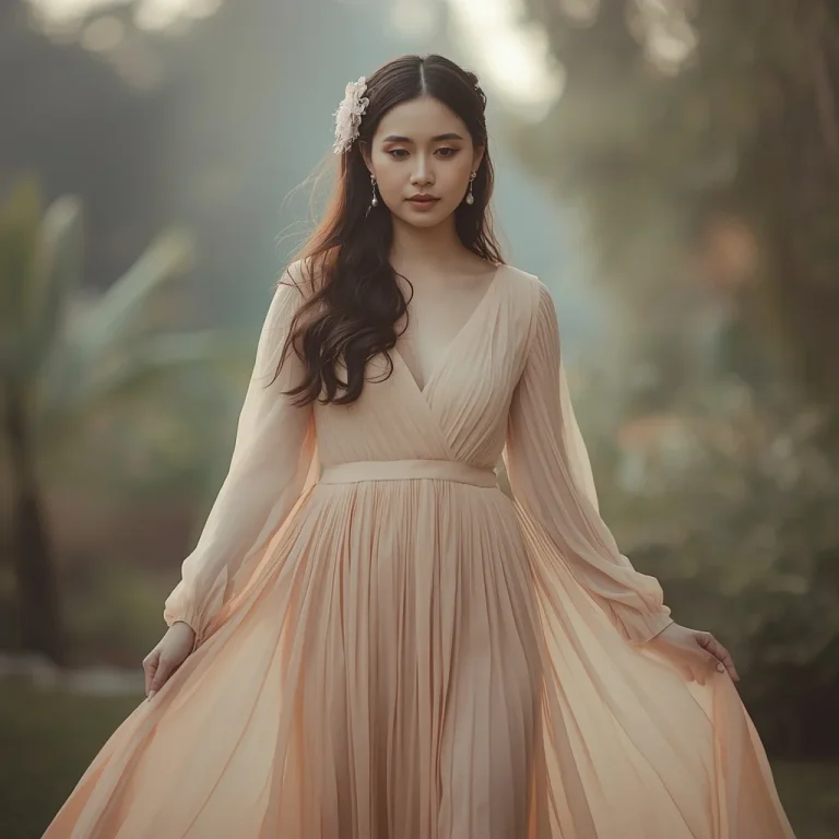 Ethereal Pleated Chiffon: A Dreamlike Evening Scene | free ai prompt
