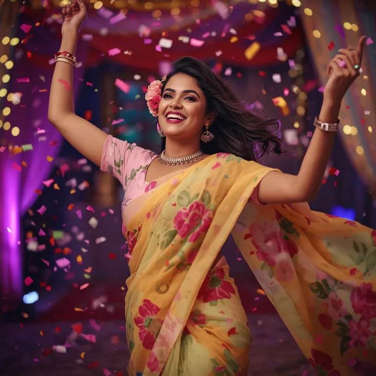 Joyful Celebration: Indian Woman with Confetti | Joyful Indian Woman