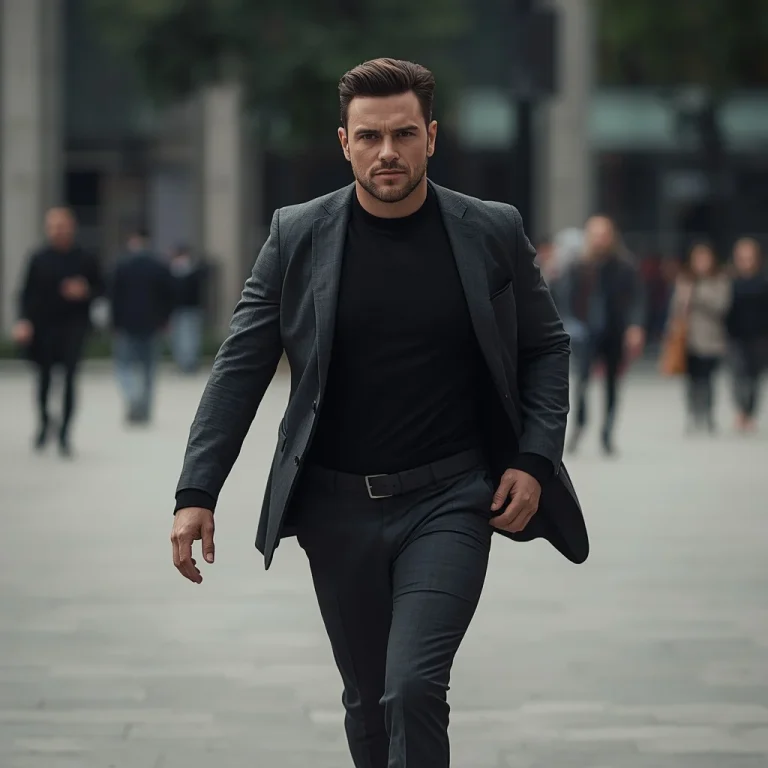 Man in Modern Suit with Dynamic Motion, Urban Environment | instagram viral photo prompt