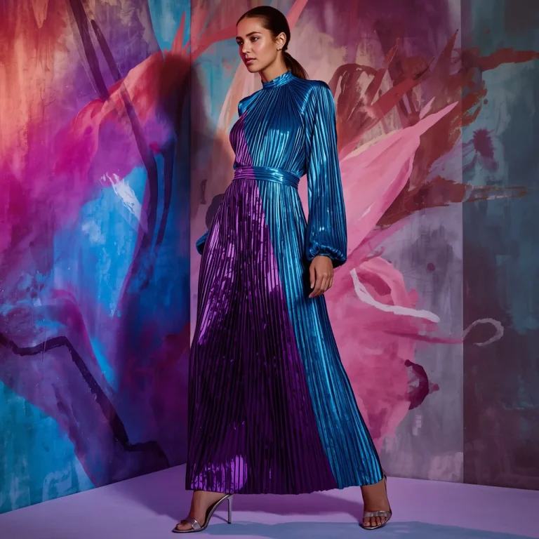 Metallic Plissé Maxi: Latest Fashion for a Dazzling Evening Event | Prompt seen girl lehenga