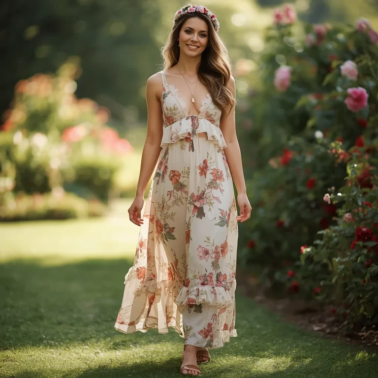 Romantic Floral Maxi: A Bohemian Wedding Guest Look | Prompt for Gemini AI girl style trending Indian