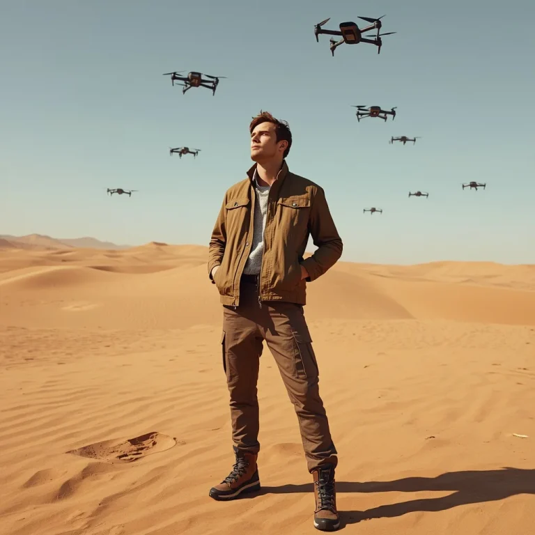 Stylish Man in a Desert Landscape with Drones | Stylish Boy Prompt