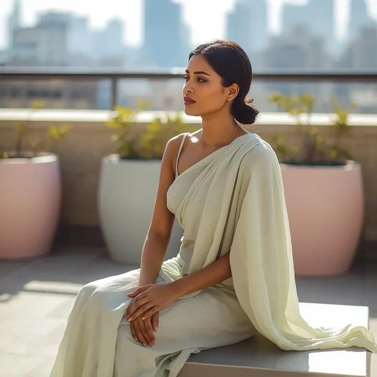 Urban Serenity: Indian Woman in a Rooftop Garden | Serene Indian Woman