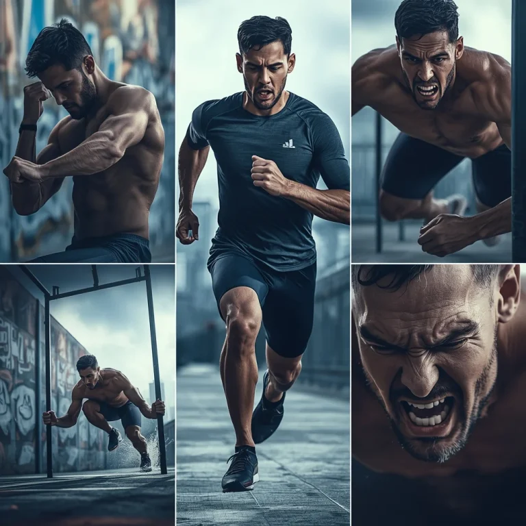 Male Athlete’s Intense Urban Training Session Collage