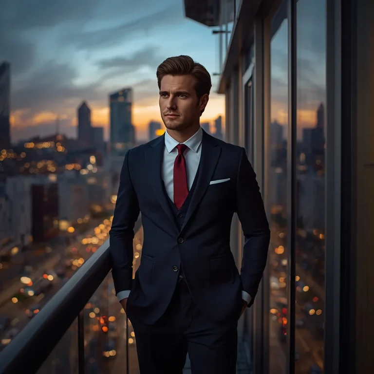Men’s Sartorial Elegance: A Modern Cityscape Backdrop
